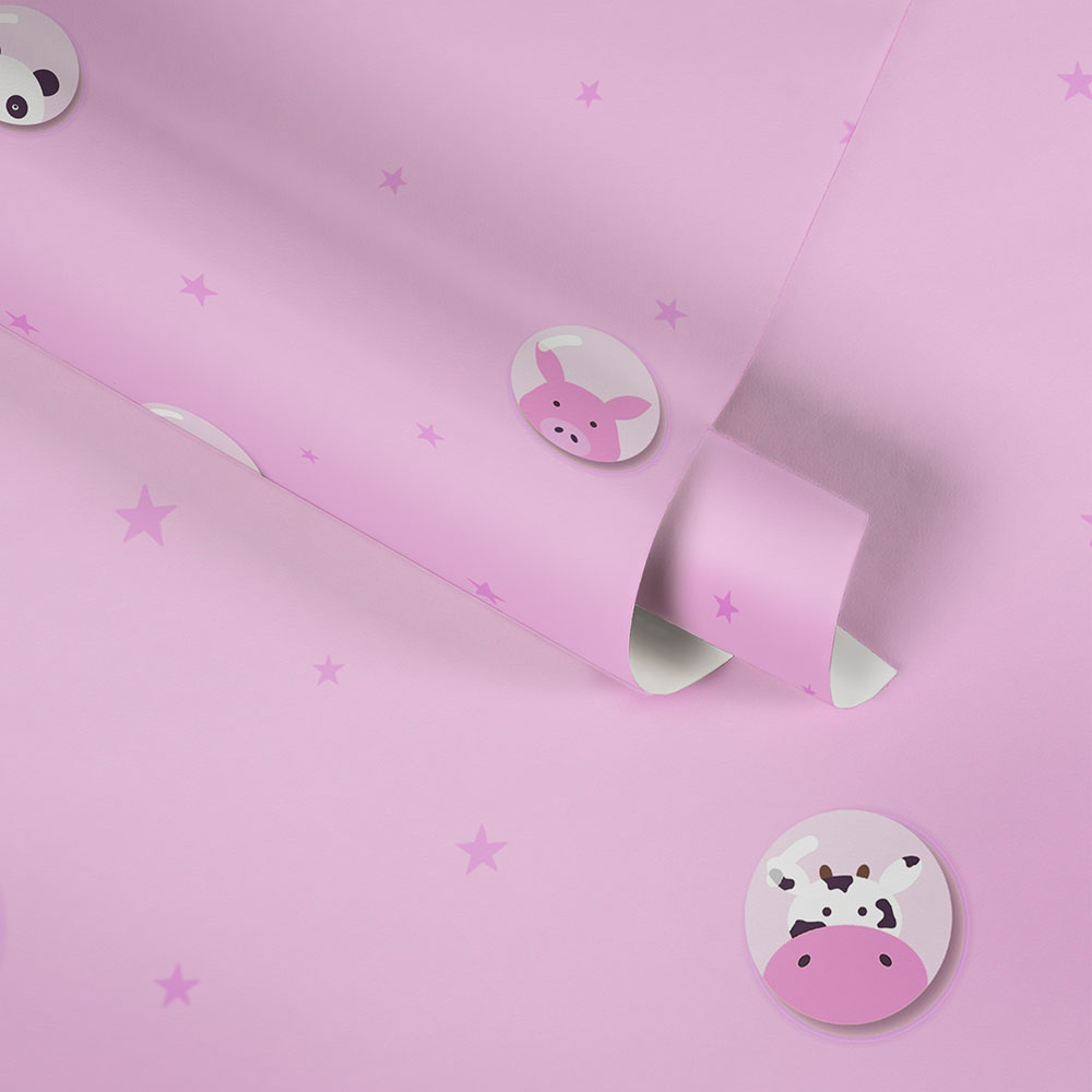 Animals & Stars Wallpaper - Pink - by Albany