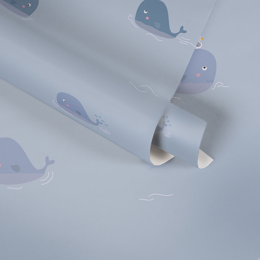 Whale family Wallpaper - Grey - by Albany