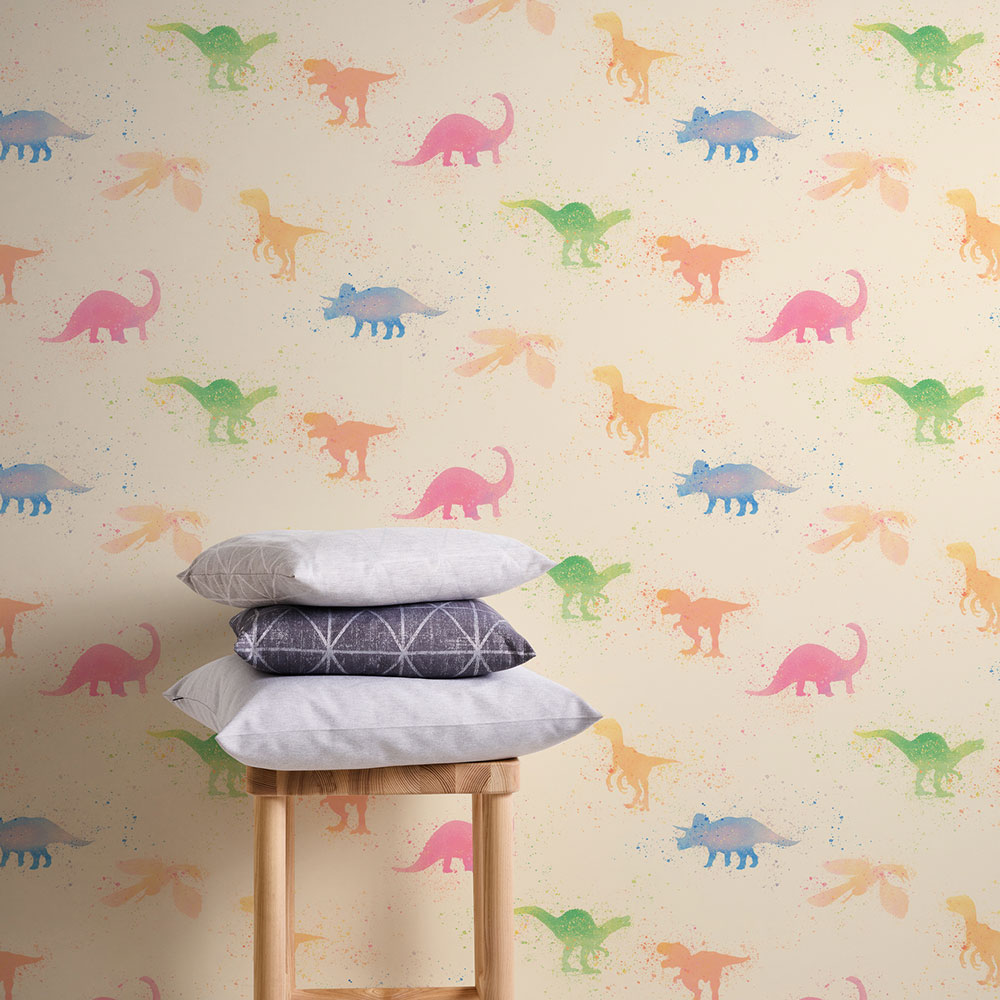 Watercolour Dinosaurs Wallpaper - Multi - by Albany