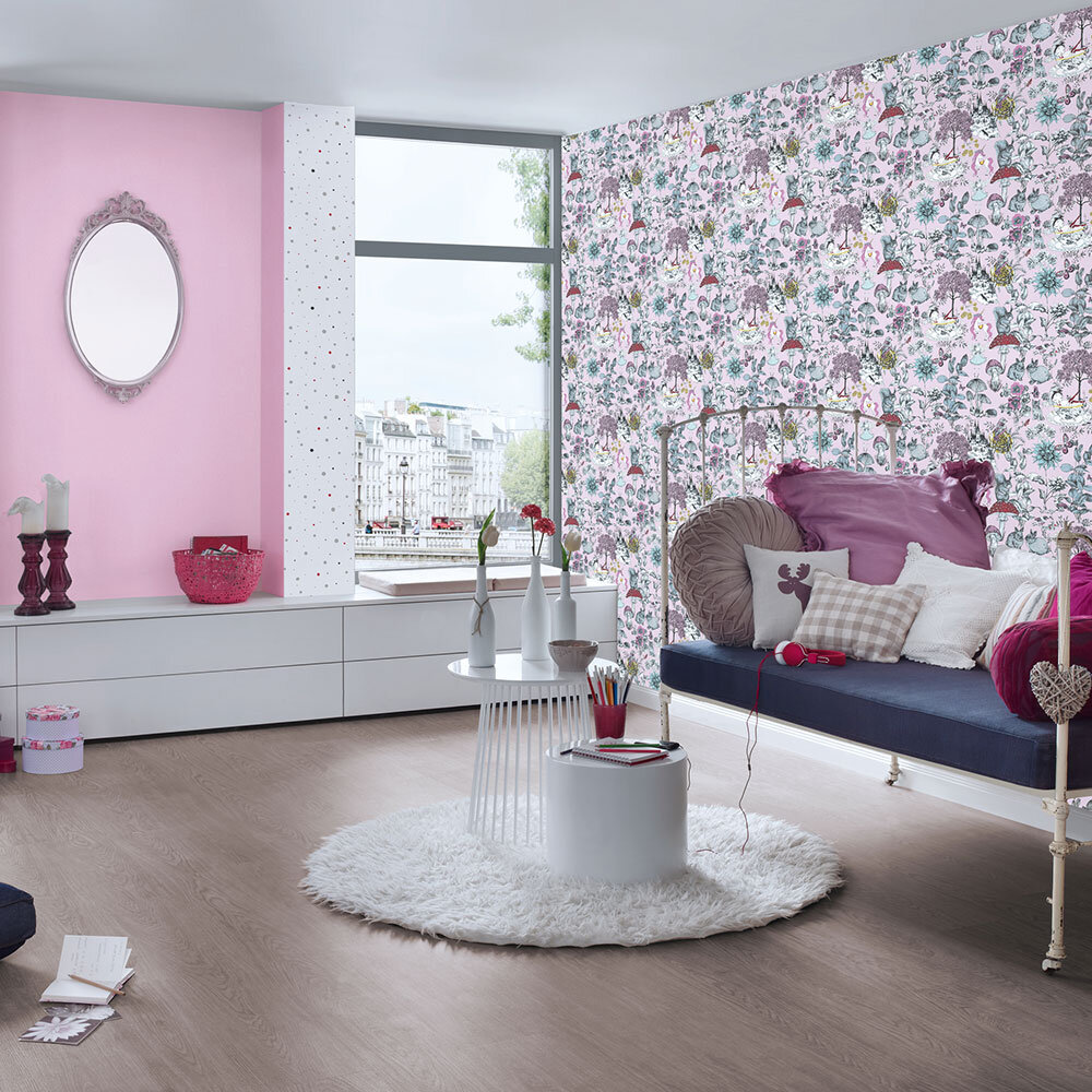 Woodland whimsy Wallpaper - Pink - by Albany