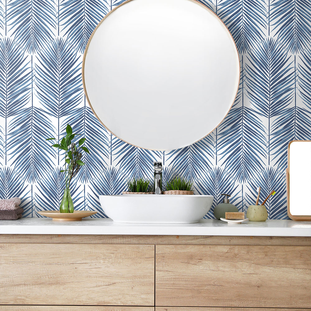 Marina Palm Wallpaper - Coastal Blue - by Etten