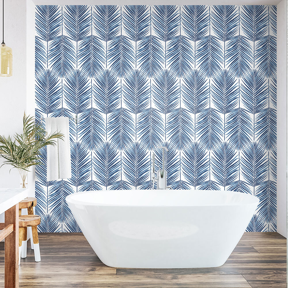 Marina Palm Wallpaper - Coastal Blue - by Etten