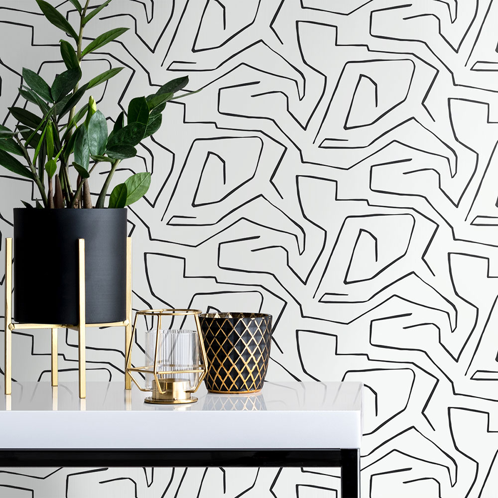 Abstract Maze Wallpaper - Black & White - by Etten