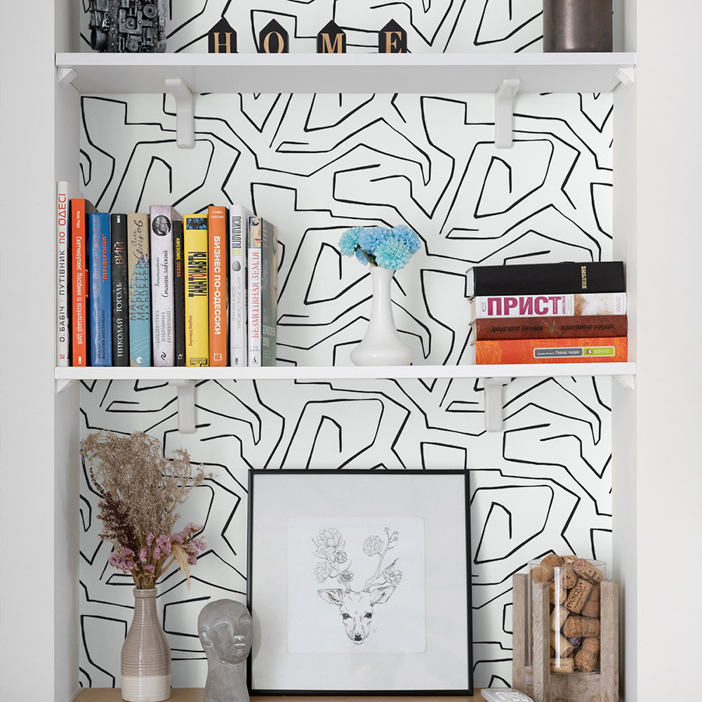 Abstract Maze Wallpaper - Black & White - by Etten