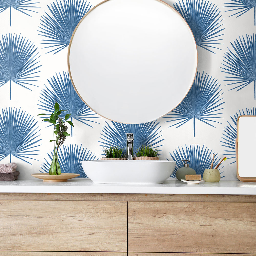 Palm Fronds Wallpaper - Coastal Blue - by Etten