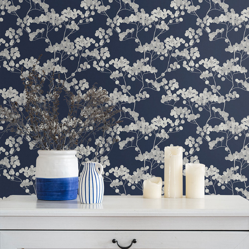 Bayberry Blossom Wallpaper - Navy Blue - by Etten