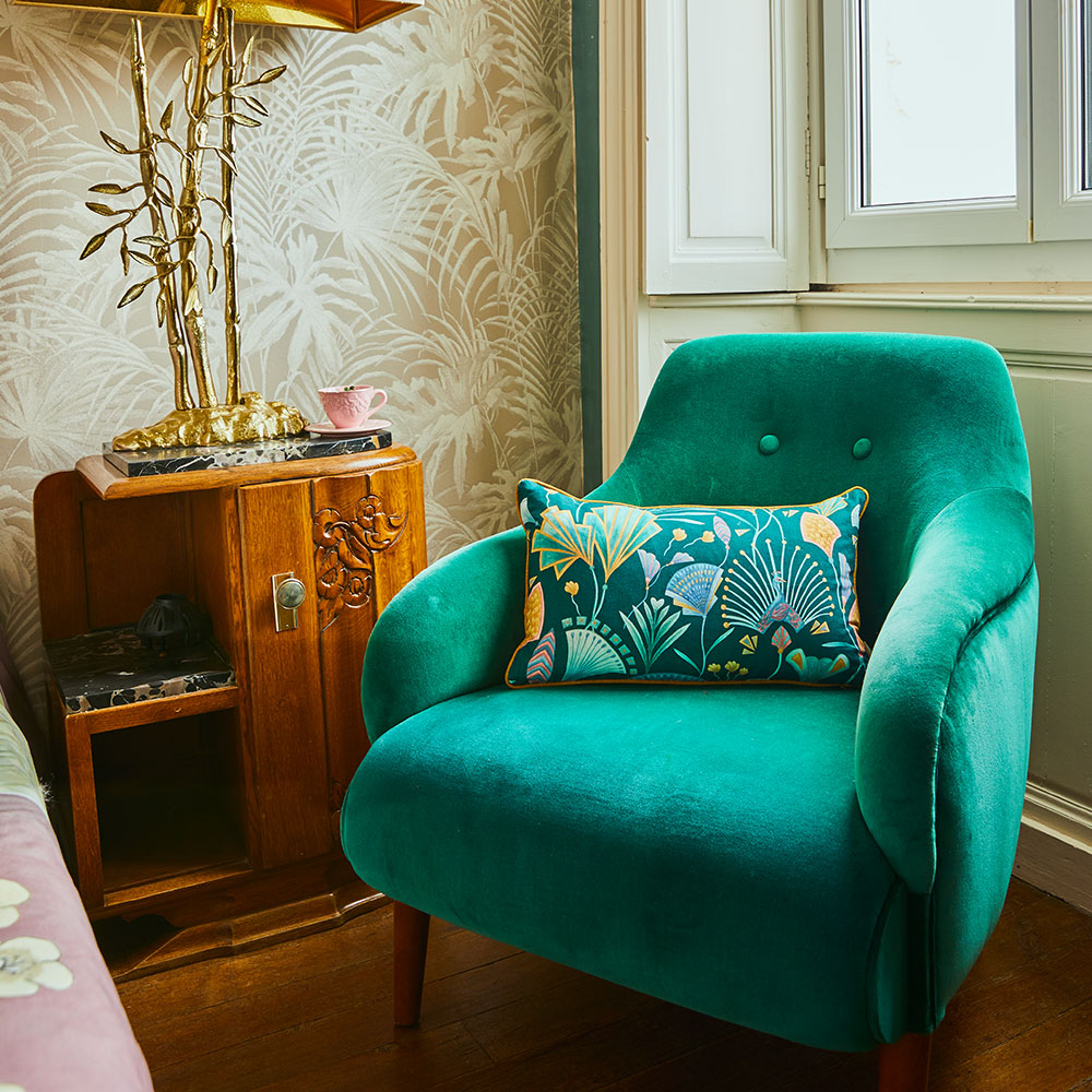 Emerald Fan Rectangular Cushion - by The Chateau by Angel Strawbridge