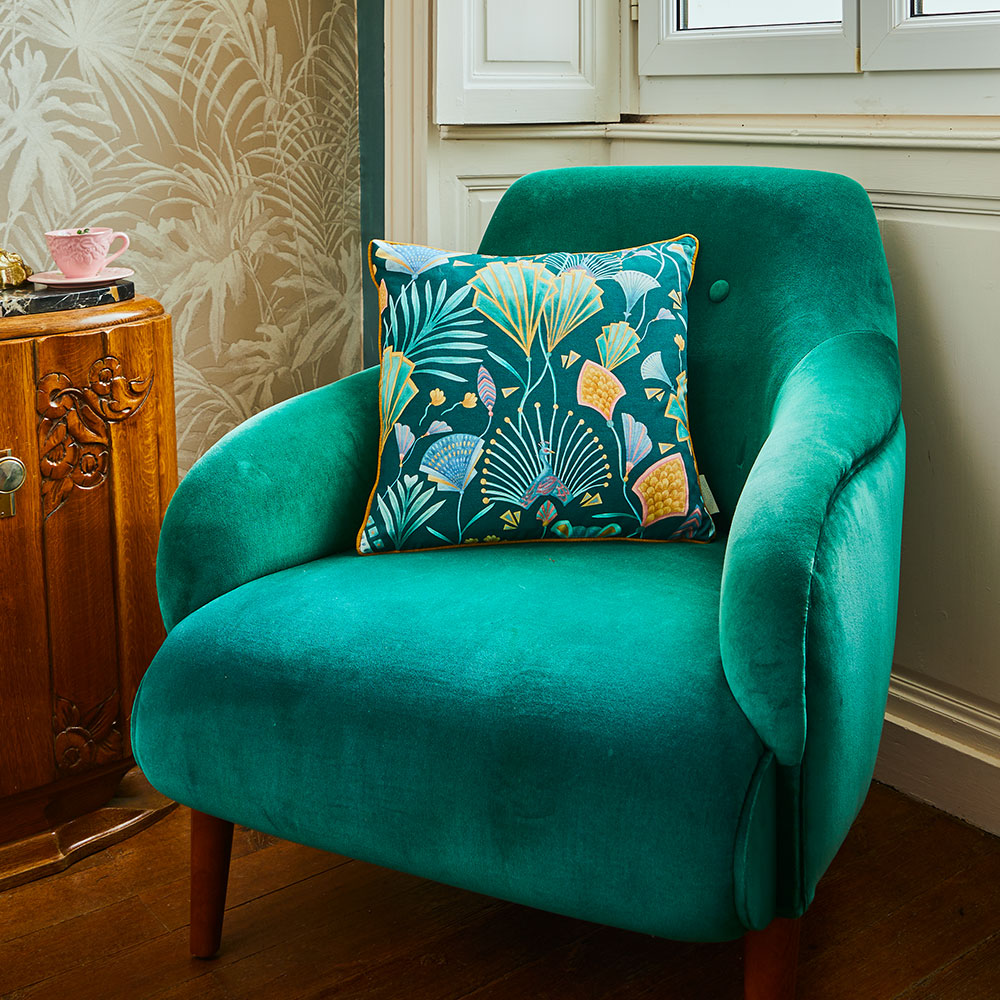 Emerald Fan Square Cushion - by The Chateau by Angel Strawbridge