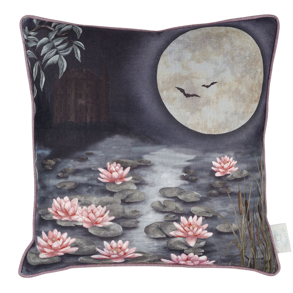 The Moonlit Lily Garden Cushion - Dusk - by The Chateau by Angel Strawbridge
