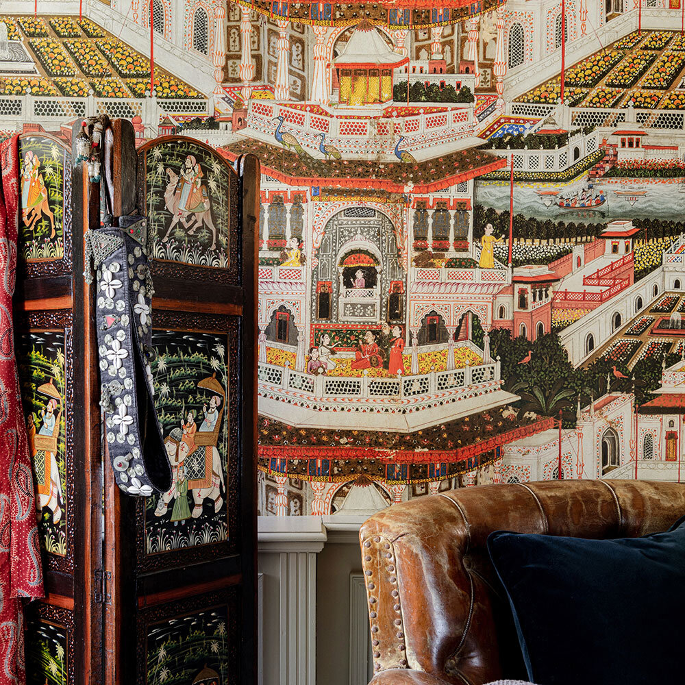 Indian Palace Mural - Taupe/Red - by Mind the Gap
