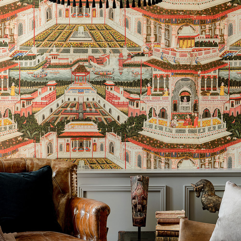Indian Palace Mural - Taupe/Red - by Mind the Gap