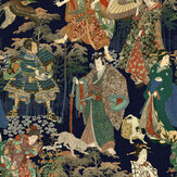 Samurai and Geisha Mural - Green/Brown/Blue/Taupe - by Mind the Gap. Click for more details and a description.