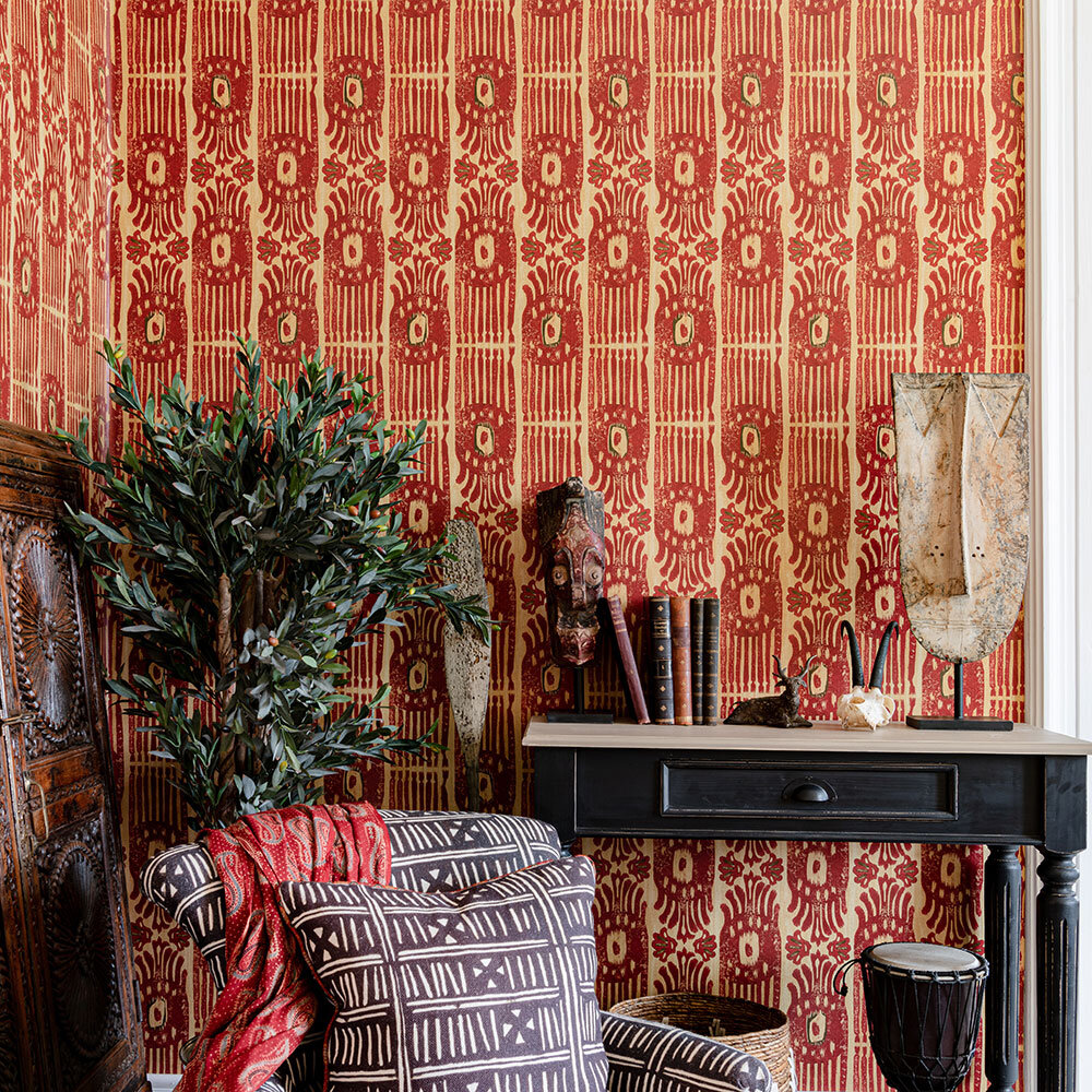 Tribal Ikat Wallpaper - Lava Red - by Mind the Gap