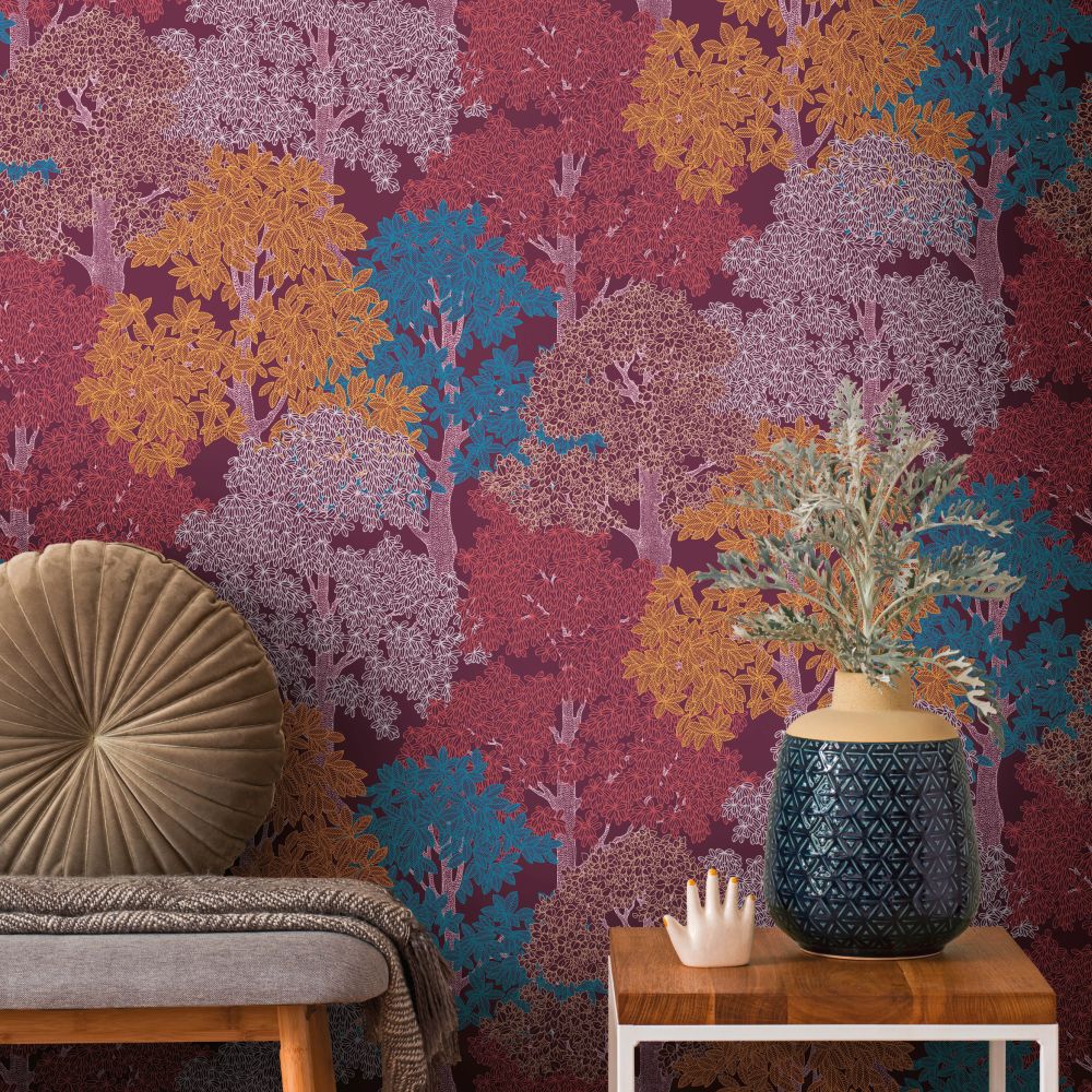 Forest Wallpaper - Burgundy - by Architects Paper