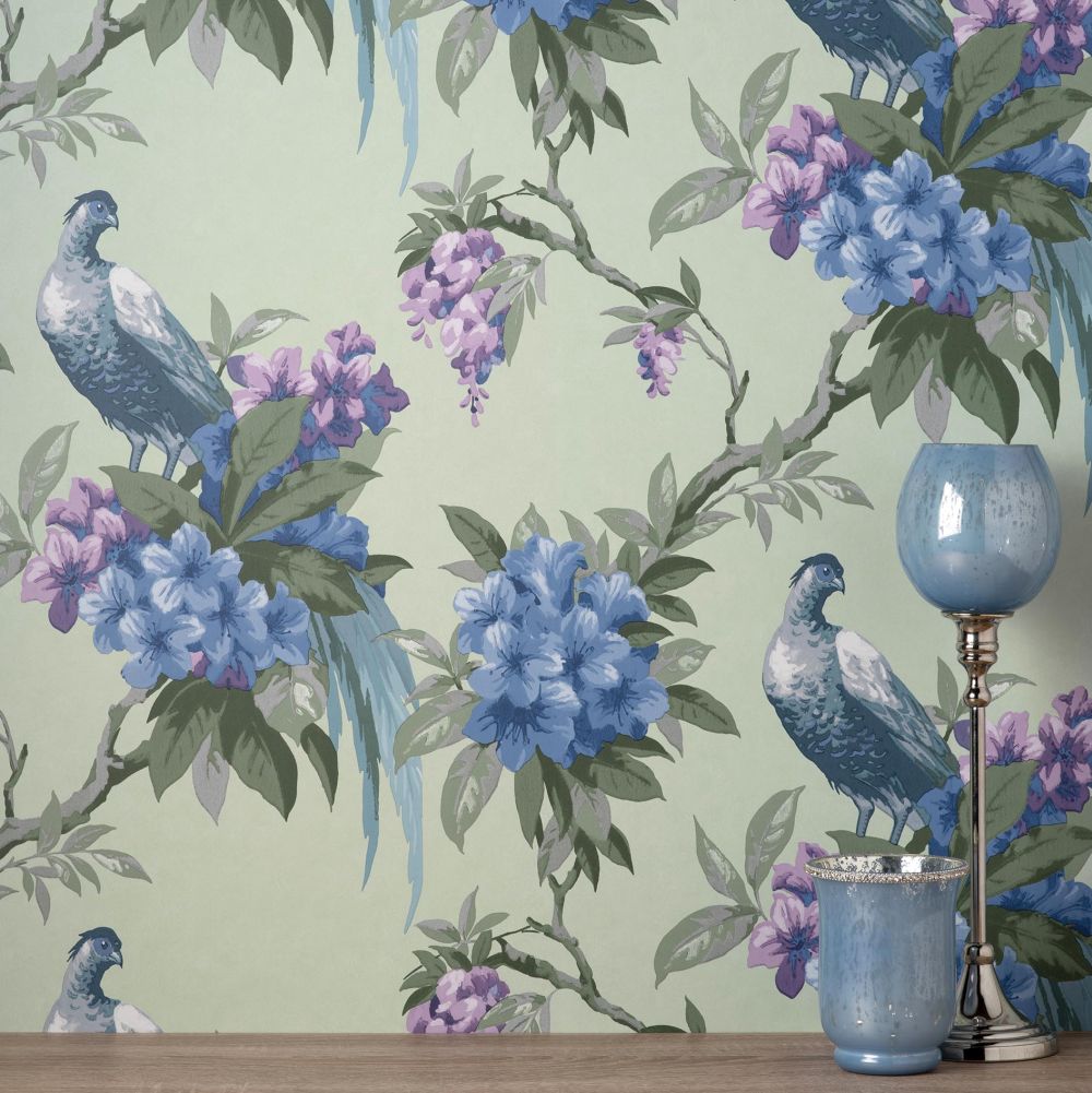 Golden Pheasant Wallpaper - Sage - by Crown