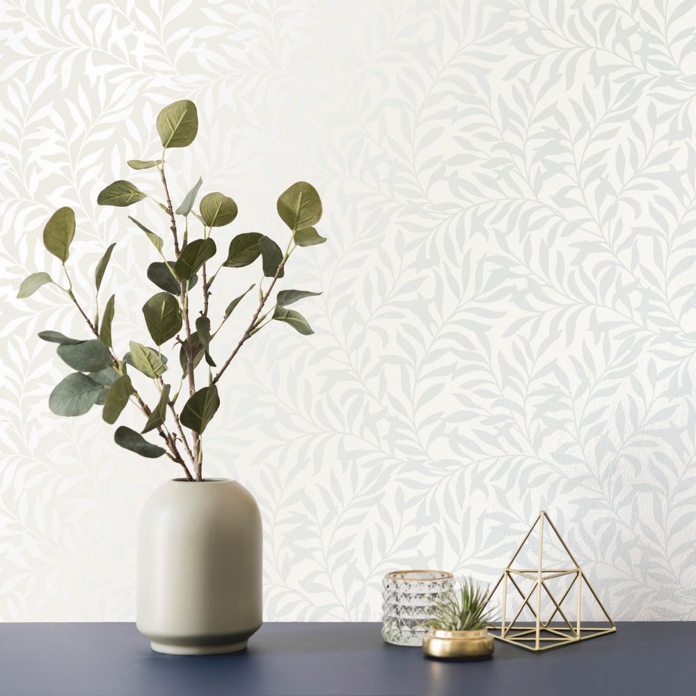 Salix Leaf Wallpaper - Grey / White - by Crown