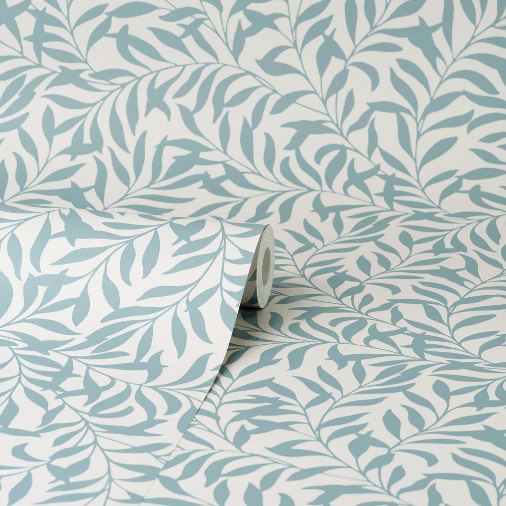 Salix Leaf Wallpaper - Blue / Grey - by Crown