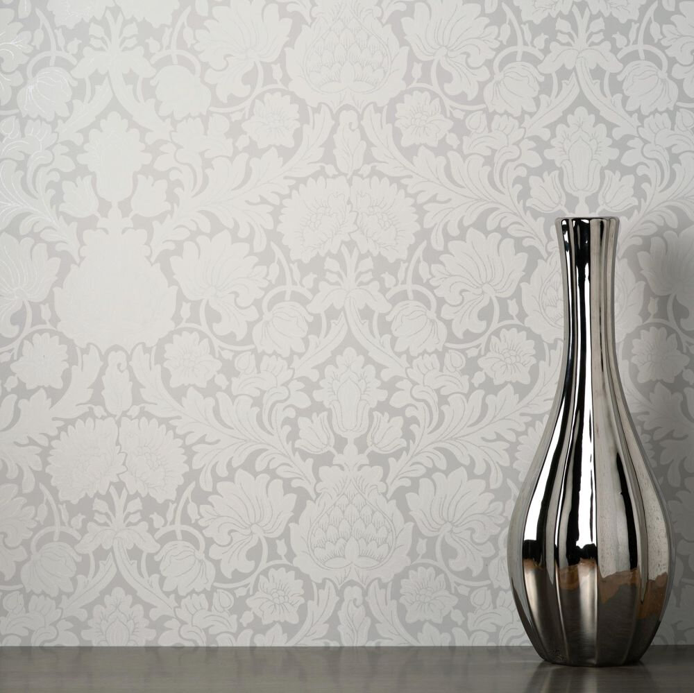 Damask Wallpaper - Grey - by Crown