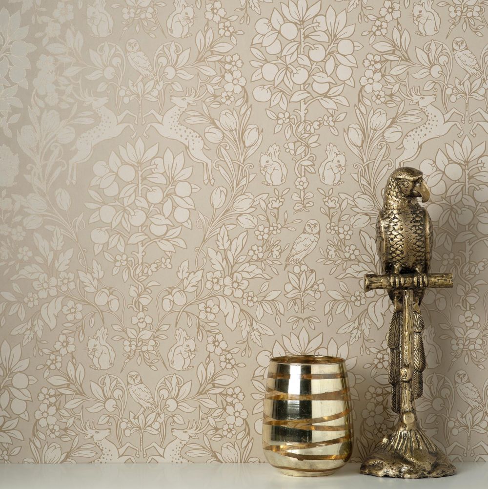 Woodland Wallpaper - Beige / Gold - by Crown