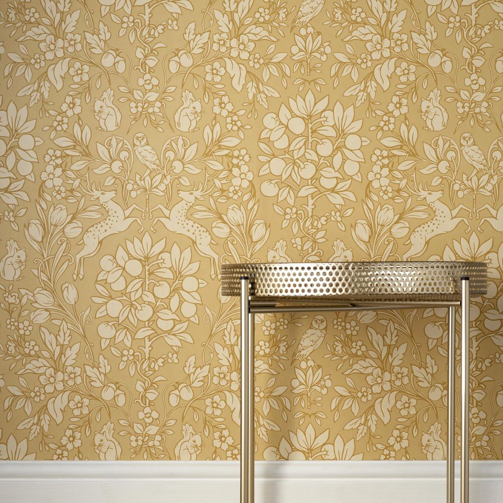 Woodland Wallpaper - Mustard - by Crown