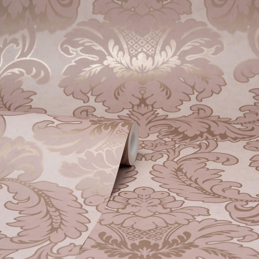 Grand Damask Wallpaper - Pink - by Crown