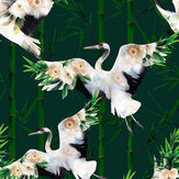 Cranes Wallpaper - Green - by Lola Design. Click for more details and a description.