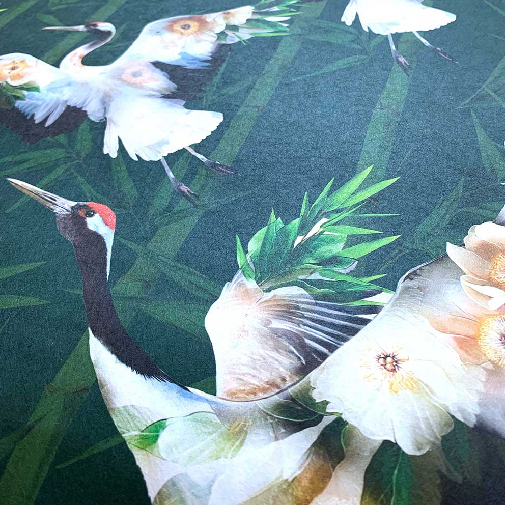 Cranes Wallpaper - Green - by Lola Design