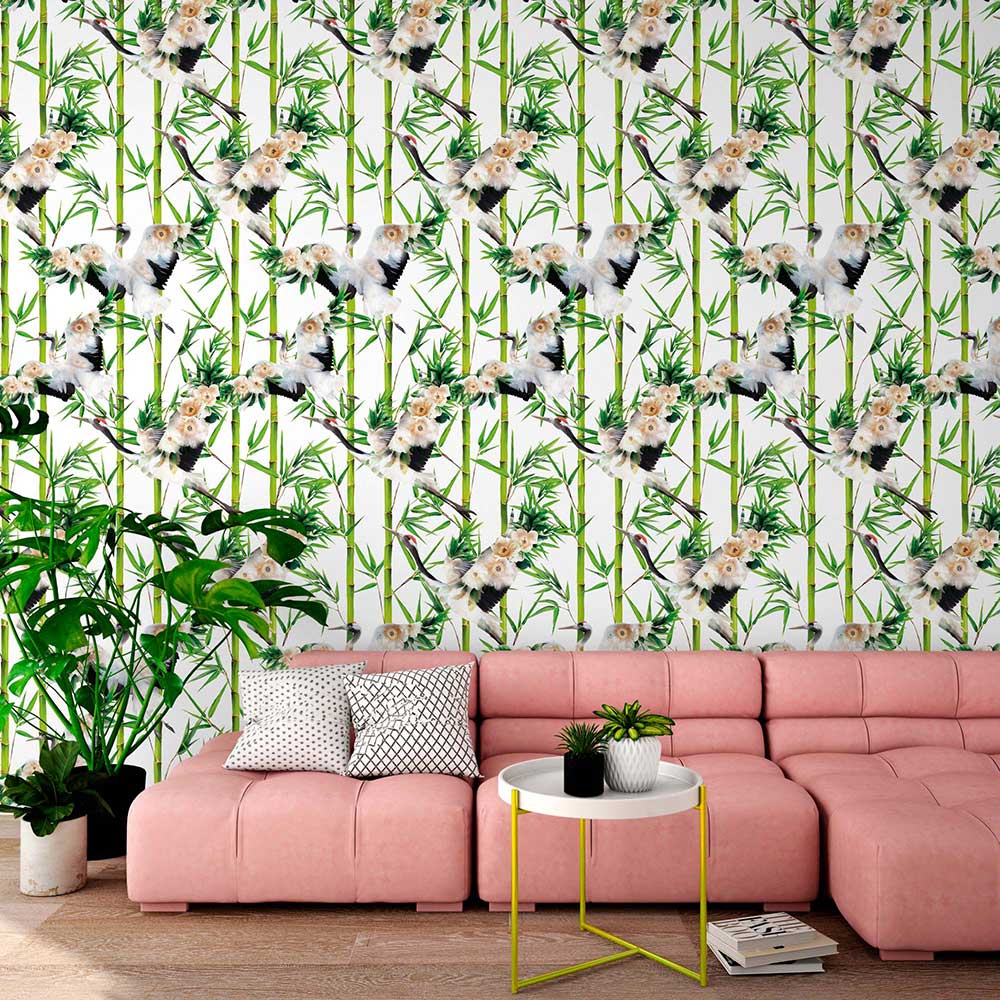 Cranes Wallpaper - White - by Lola Design