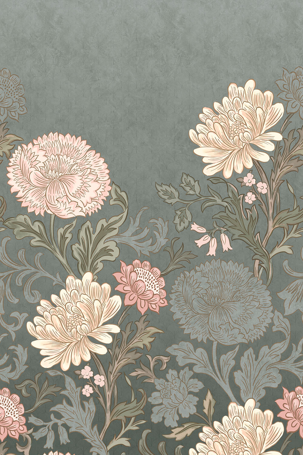 Classic Flora Mural - Teal/Pink - by Albany