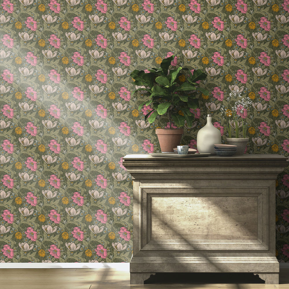 May Floral Wallpaper - Green Multi - by Albany