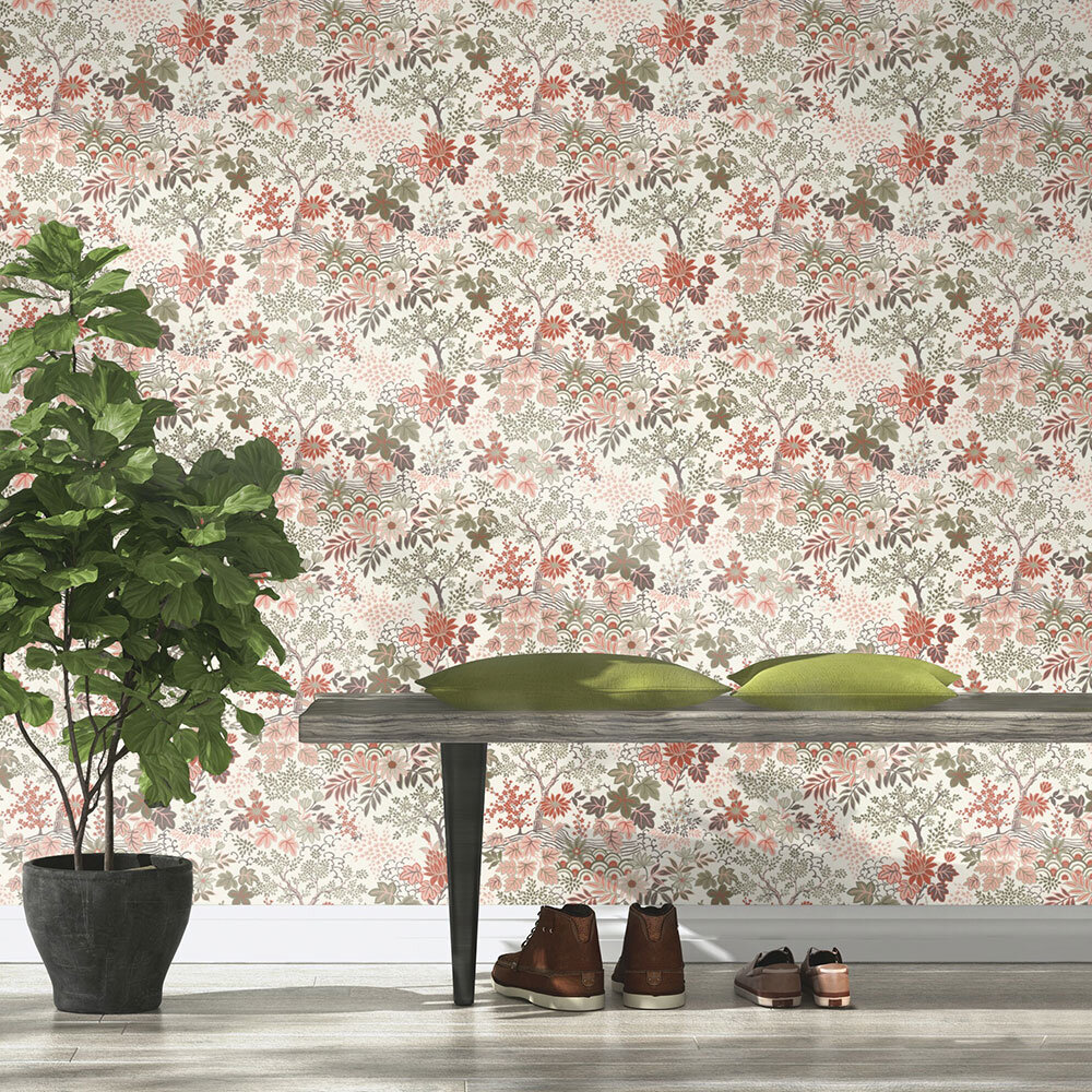 Spring Floral Wallpaper - Terracotta - by Albany