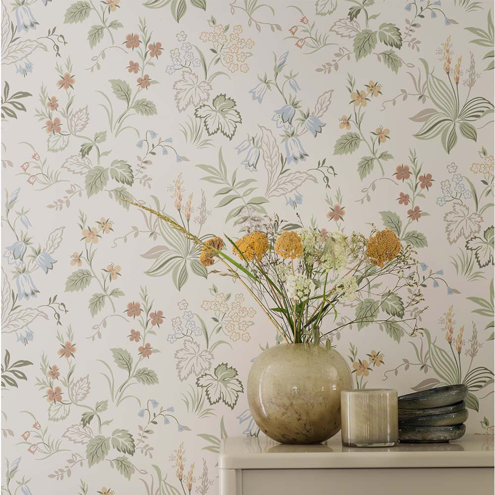 Folklore Wallpaper - Pearl Grey - by Boråstapeter