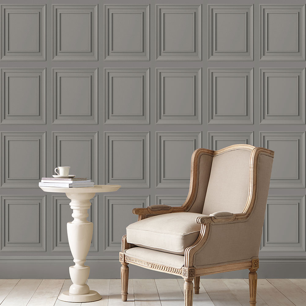 Redbrook Wood Panel  Wallpaper - Pale Steel - by Laura Ashley