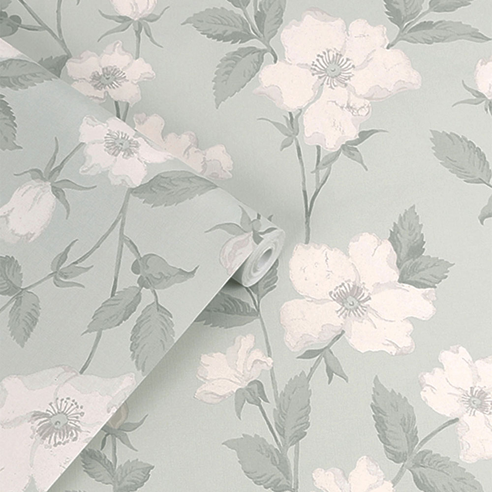 Fleurir  Wallpaper - Smoke Green  - by Laura Ashley
