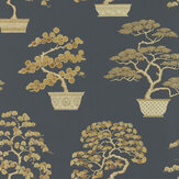 Penjing Wallpaper - Ink Black/Gold - by Sanderson. Click for more details and a description.