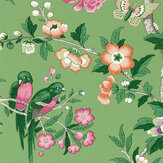 Papier peint Chinoiserie Hall - Vert chinois / rose lotus - Sanderson. Cliquez pour en savoir plus et lire la description.