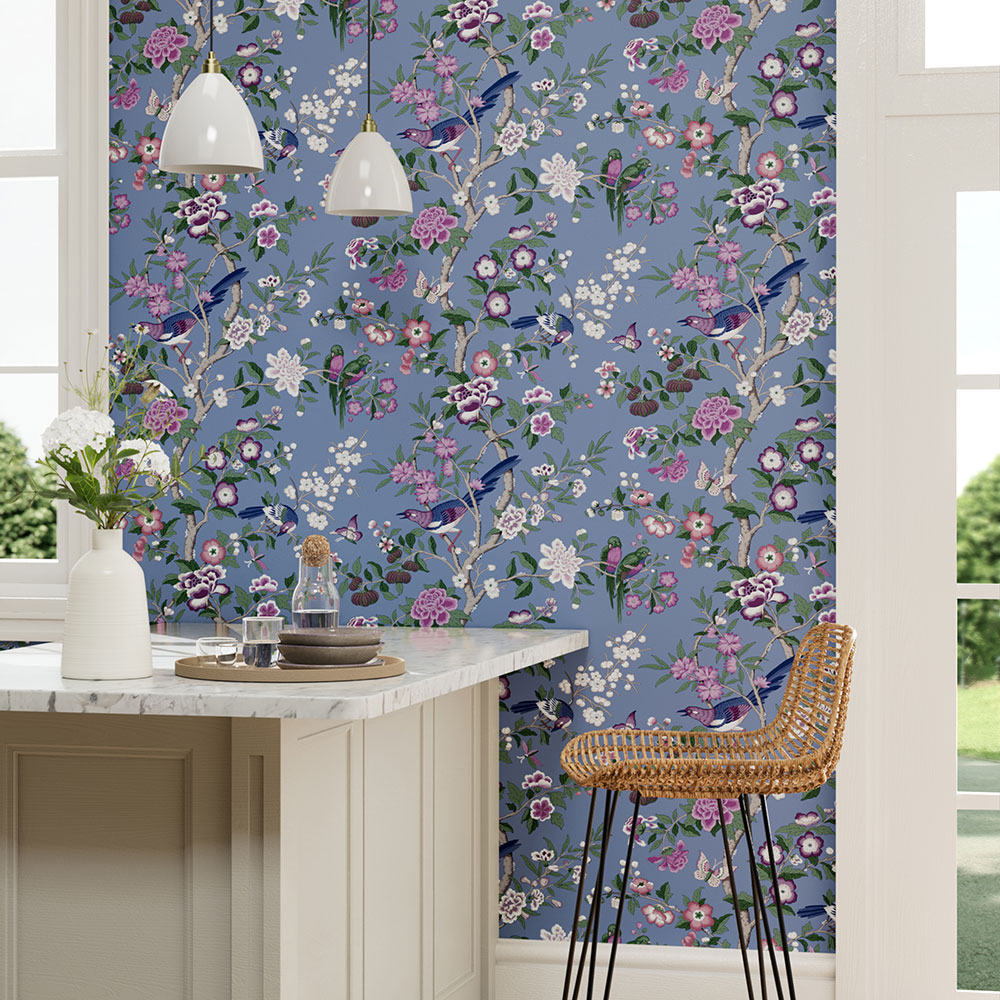 Chinoiserie Hall Wallpaper - Blueberry/Purple - by Sanderson
