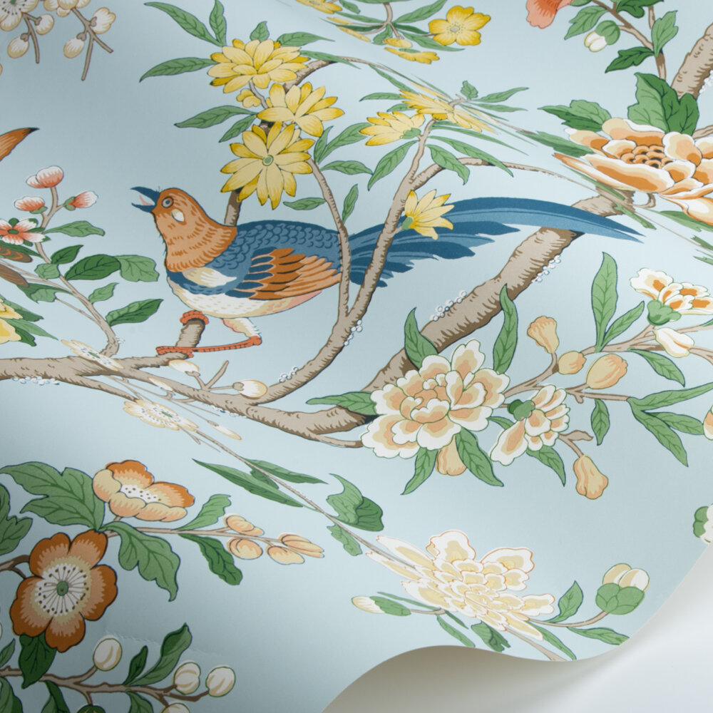 Chinoiserie Hall Wallpaper - Dawn Blue/Persimmon - by Sanderson