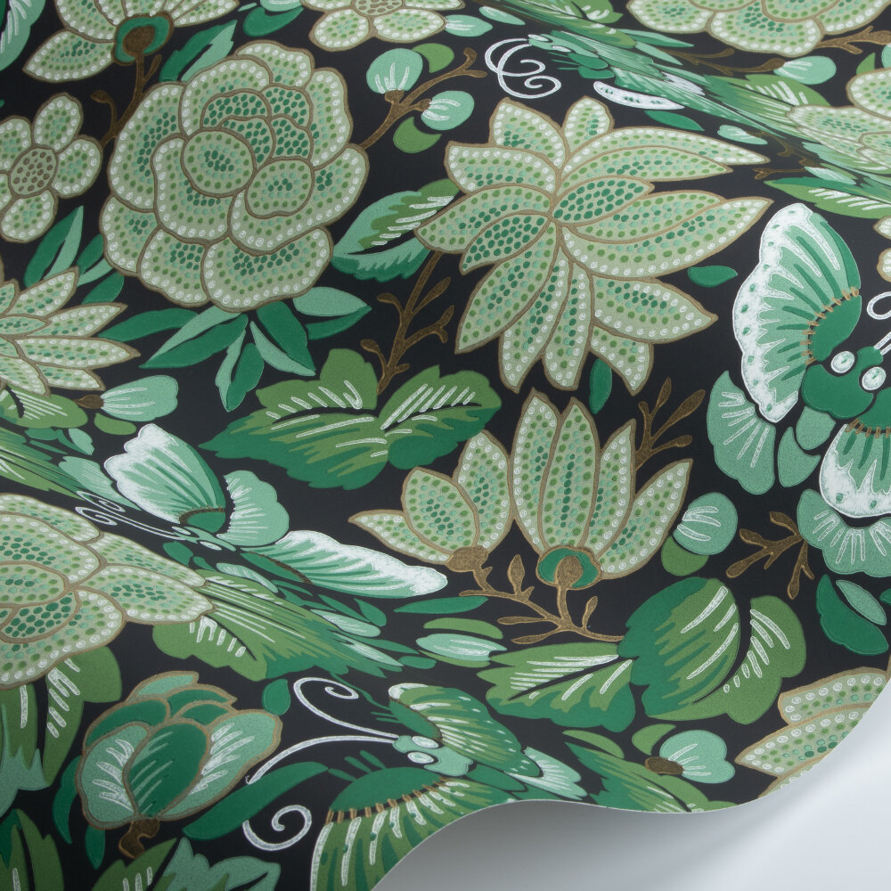 Amara Butterfly Wallpaper - Emerald/Ink Black - by Sanderson