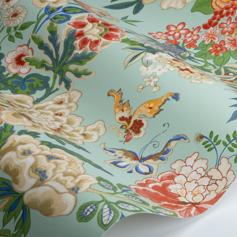 Emperor Peony Wallpaper - Jade/Apricot - by Sanderson