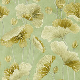 Papier peint Lotus Leaf - Vert oriental / olive - Sanderson. Cliquez pour en savoir plus et lire la description.