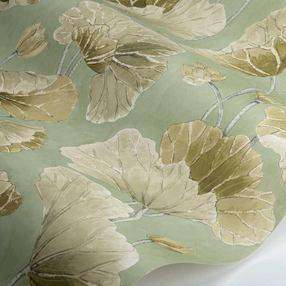 Lotus Leaf Wallpaper - Oriental Green/ Olive - by Sanderson