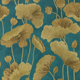Papier peint Lotus Leaf - Minuit / cuivre - Sanderson. Cliquez pour en savoir plus et lire la description.