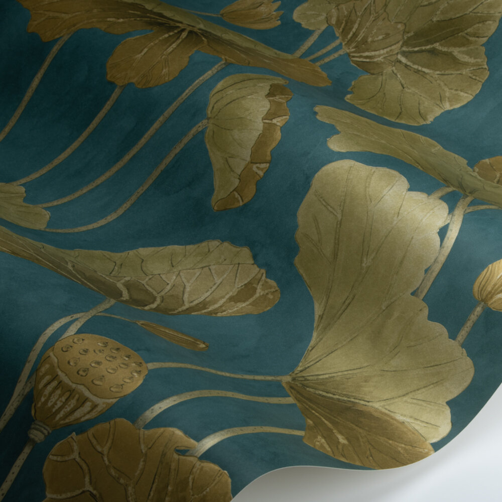 Lotus Leaf Wallpaper - Midnight/Copper - by Sanderson