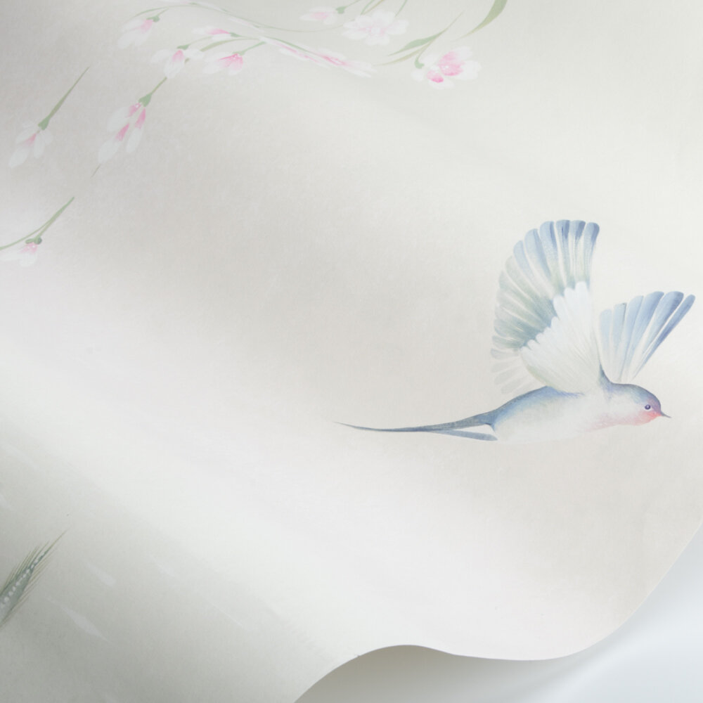 Water Garden Mural - Soft Jade/Pink Blossom - by Sanderson