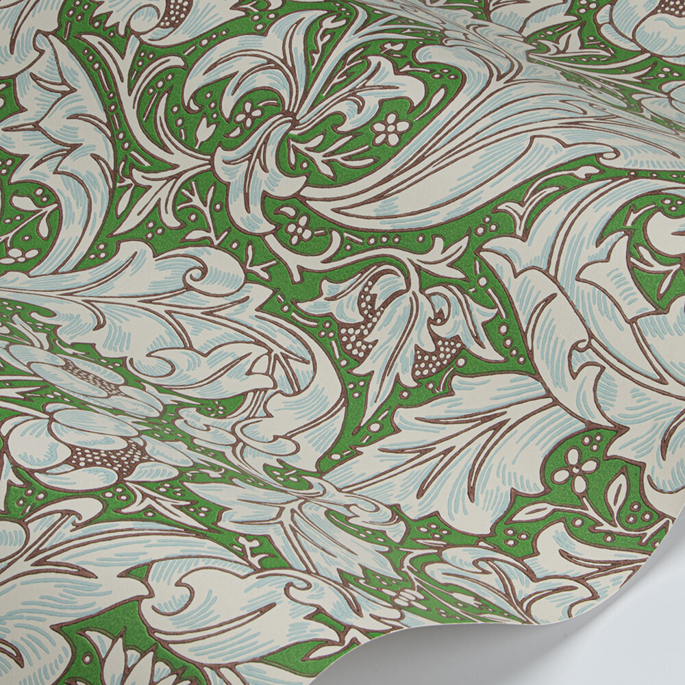 Bachelors Button Wallpaper - Leaf Green / Sky - by Morris