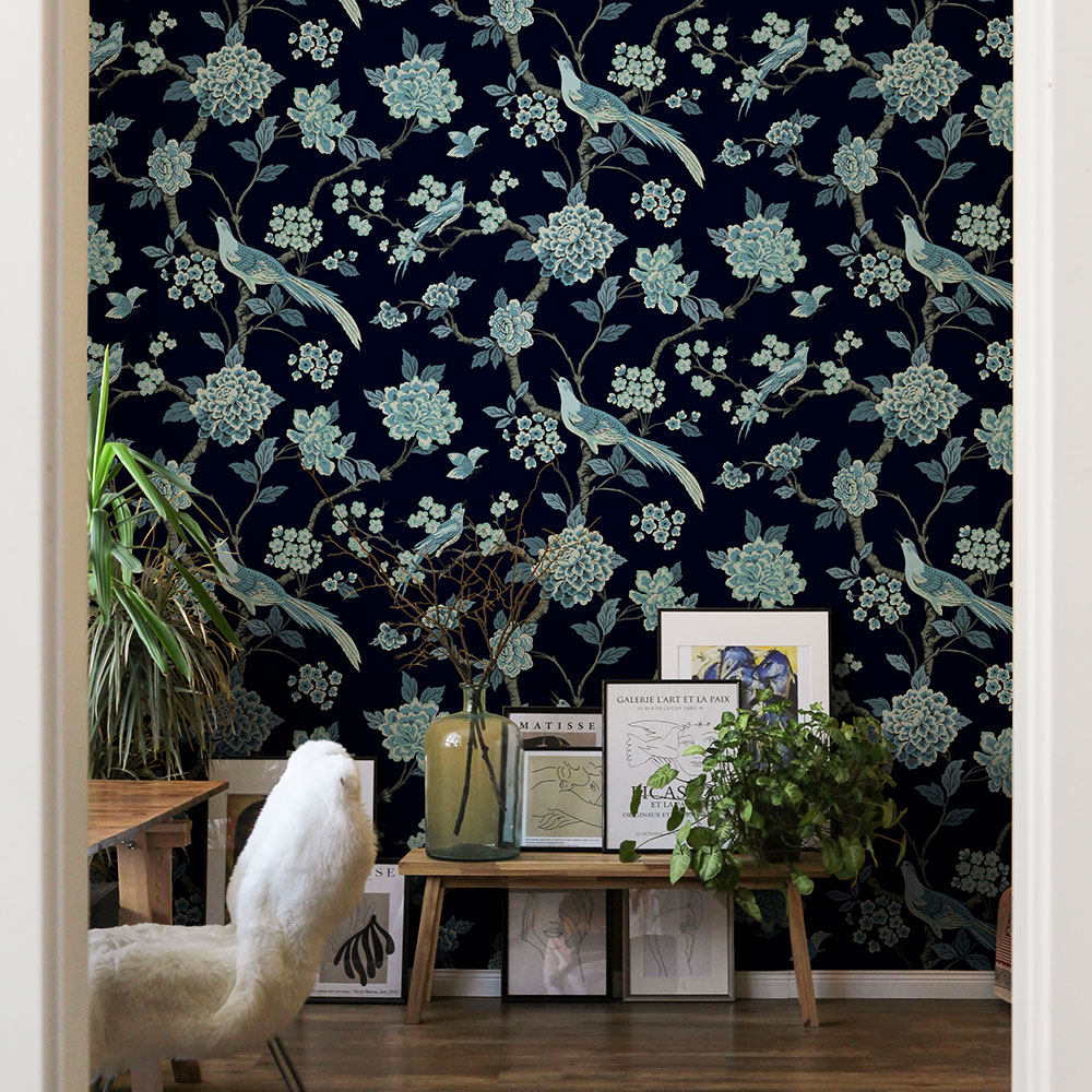 Bird Song Wallpaper - Navy - by Coordonne