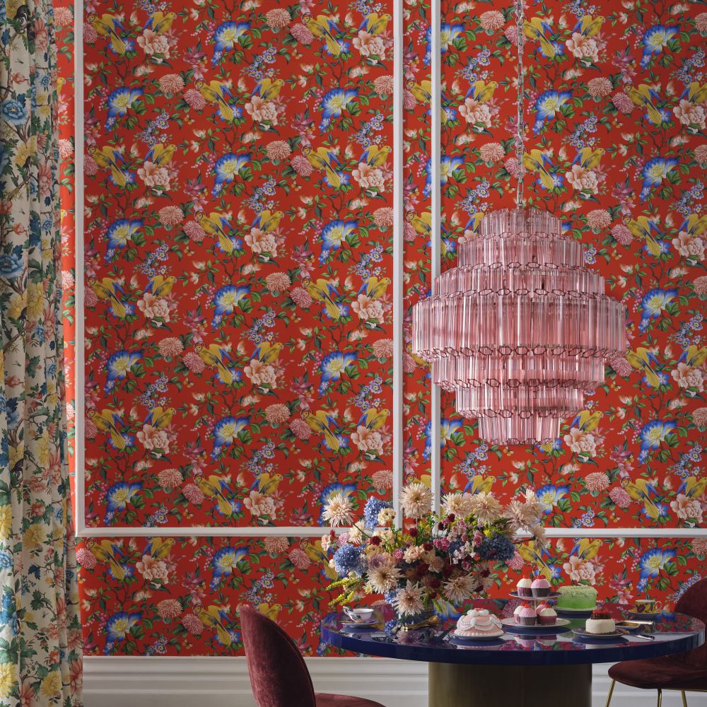 Golden Parrot Wallpaper - Coral - by Wedgwood by Clarke & Clarke