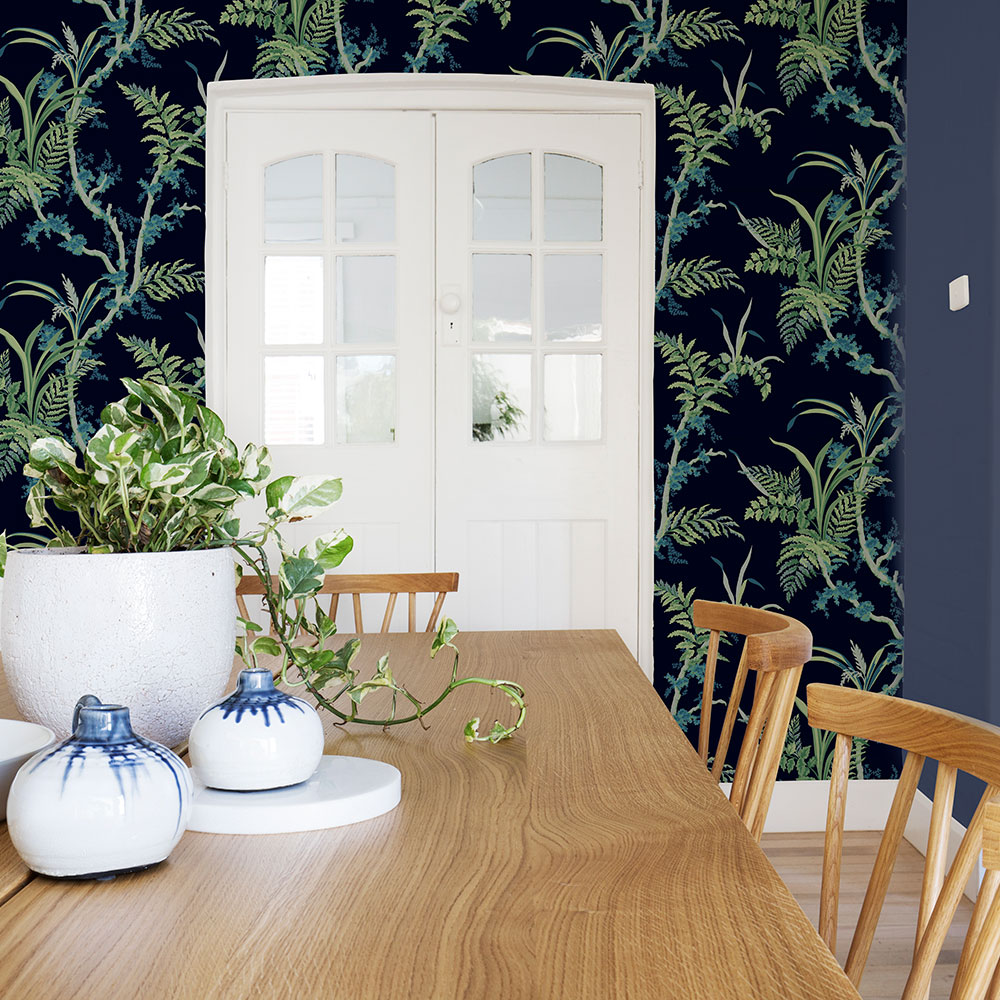 Wild Ferns Wallpaper - Navy - by Coordonne