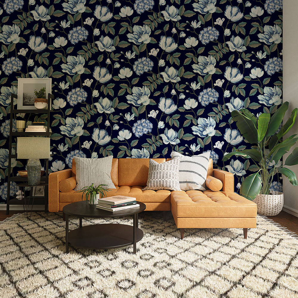 Morning Garden Wallpaper - Navy - by Coordonne